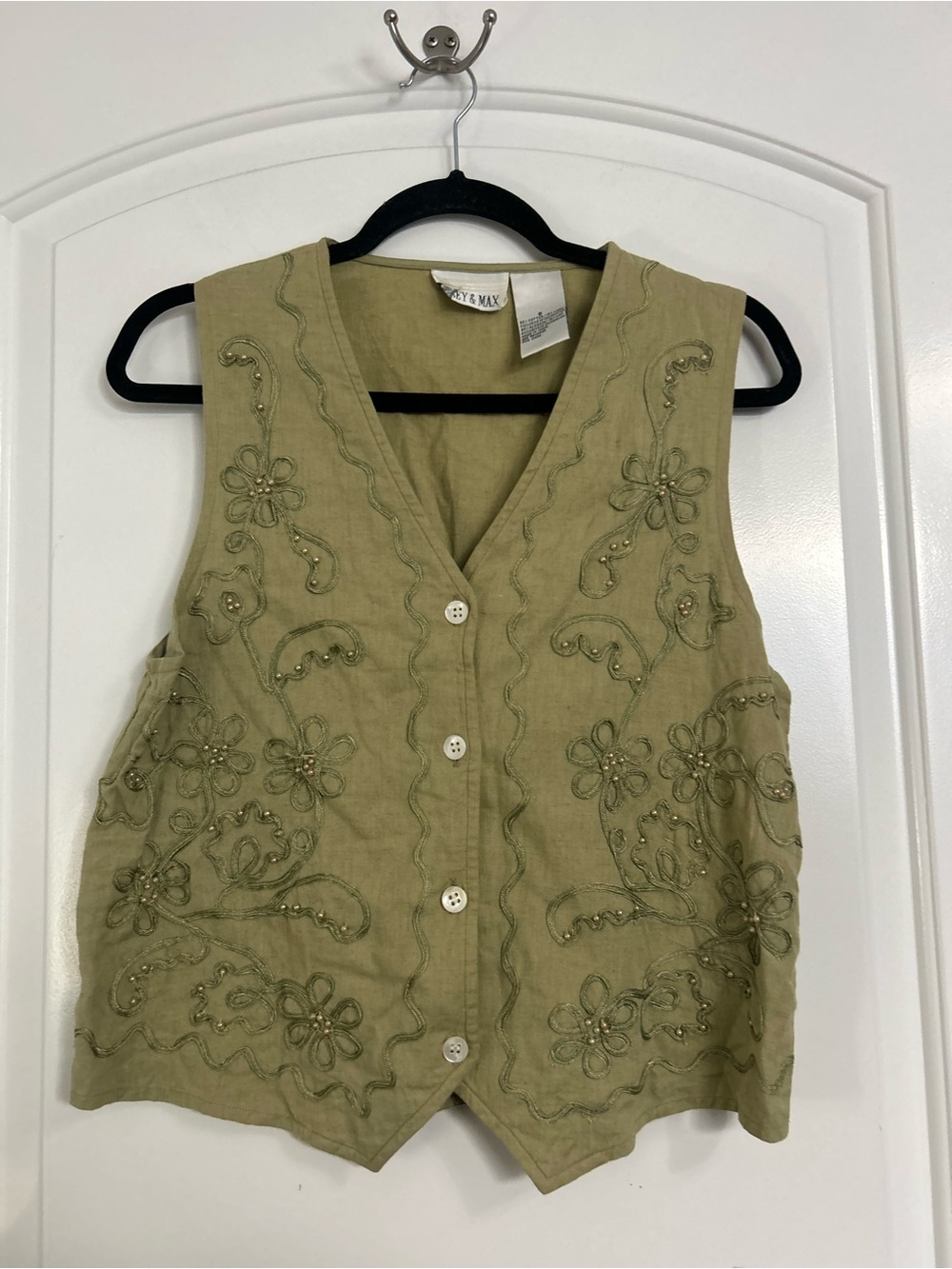 Casey & Max Vintage Embroidered Floral Beaded Vest size S cottagecore 90s fall